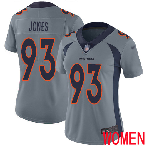 Women Denver Broncos #93 Dre Mont Jones Limited Silver Inverted Legend Football NFL Jersey